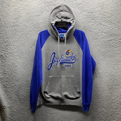 Kansas Jayhawks Hoodie Adult Large Gray Blue Sweatshirt Sweater Mens Cover
