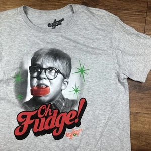 A Christmas Story Men Sz L Gray T Shirt Ralphie Oh Fudge - Picture 1 of 7
