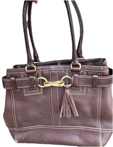 Y2K Coach Handbag Brown Hampton Book Tote Pebbled Leather - Picture 1 of 11