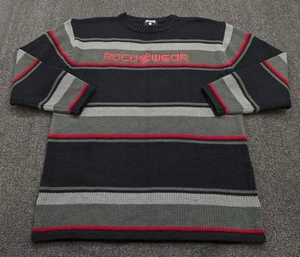 Suéter de punto pesado acrílico Rocawear para hombre negro rojo a rayas logotipo deletreado talla 2XL - Imagen 1 de 9