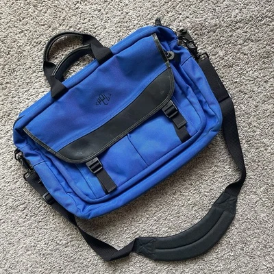 Bandolera grande para computadora portátil LL Bean vintage azul de lona y cuero Foto 1 de 4