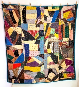Wow! Antiker handgefertigter verrückter Quilt viktorianisch bestickt signiert Seide Samt Vintage - Bild 1 von 8