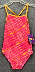 NWT TYR Kids Girl’s Size 16 Low Tide Lollipop Pink & Orange One Piece Swimsuit. - Picture 1 of 2