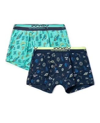 Jockey PB03 Boys Stretch Printed Trunks (2 Pack) | Soft Waistband | Prints May V - Image 1 of 4