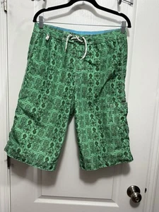 Lands End Kids Swim Trunks Boy Sz XL 18-20 Green Black Fish Board Shorts Beach - Picture 1 of 18