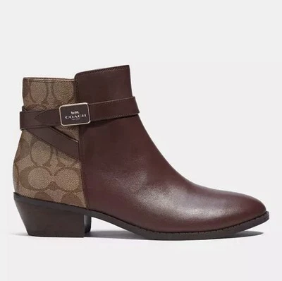 Coach Women's Dean Leather Signature Bootie Size 9B Color Walnut/Khaki CC627 - Image 1 of 4