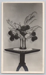 Floral Arrangement in Glass Vase Black White Real Photo Postcard RPPC 1940s - Picture 1 of 3