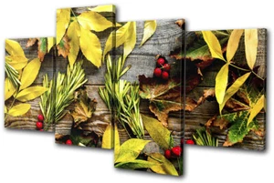Quadro Stampa Autunno Giallo Legno Bacca Rossa Floreale MULTI TELA WALL ART - Foto 1 di 1