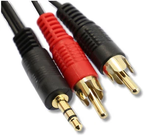 2m Stereo Jack to two 2 Phonos RCAs Gold Cable Lead PC OR  Laptop Sound To TV - Picture 1 of 11