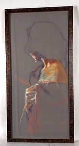 VTG Chalk Drawing on Paper of a Bare Shouldered Woman in Robe 26" x 13" - Picture 1 of 22