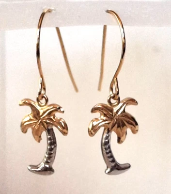 JCM 14K  MULTI TONE GOLD PALM TREE EARRINGS - Image 1 of 4