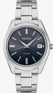 Seiko Essentials SUR373 Titanium Blue Dial Sapphire Crystal 40mm Quartz Watch - Picture 1 of 1