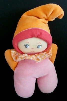 A8. DOUDOU POUPEE LUTIN COROLLE ROSE COL ETOILE HOCHET GRELOT 17cm+ BONNET  TBE - Photo 1/2