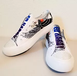 Ed Hardy Poppy Eagle Rhinestone Laceless Slip On Canvas Sneakers Women's Size 11 - Picture 1 of 11