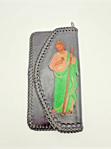 Estuche Billetera de Cuero Vintage San Judas Tadeo - Católico Pintado a Mano - María - Imagen 1 de 6
