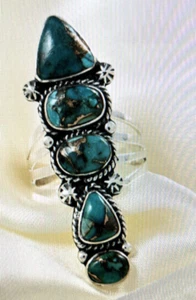 NATURALE!! Anello Mojave Turchese 5 Pietre 8 Argento Sterling 25,00 ctw - Foto 1 di 9