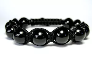 Herren Schwarzer Onyx Edelstein Perlen Shambhala Wrap Yoga Mala Schmuck Armband - Bild 1 von 3