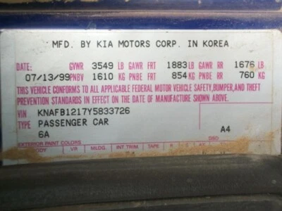 Used Engine Complete Assembly fits: 2000 Kia Sephia 1.8L VIN 1 8th digit DOHC Gr - Image 1 of 4