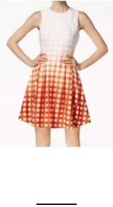 CALVIN KLEIN $134 Womens New 1156 Orange Tie Dye Fit + Flare Dress 8Petite - Picture 1 of 5