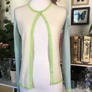 MALIKA Cardigan leggero in cashmere maglione estivo panna preppy classico - Foto 1 di 8