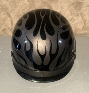 MDS Solid Motorcycle Half Helmet Gloss Black with Flames Adult Medium - Picture 1 of 7