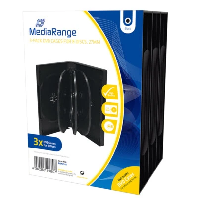 3 Custodie MediaRange 8 Posti 27mm NERE per CD / DVD in Confezione BOX35-8 - Immagine 1 di 2