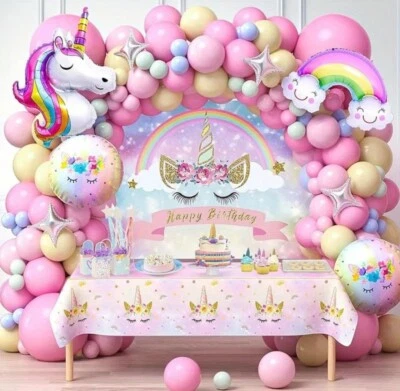 132 X Kit Arco Globo + Guirnalda Globos Cumpleaños Baby Shower Decoración Unicornio  Foto 1 de 2