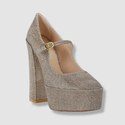 $625 Stuart Weitzman женщин золото Мэри Джейн платформе металлический каблук туфли-лодочки 7,5 - Изображение 1 из 4