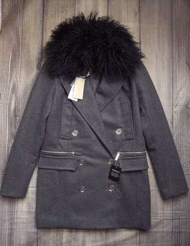 GIACCA CAPPOTTO DI LANA MICHAEL KORS MONGOLIAN PELLICCIA NUOVA CON ETICHETTE 10 ORIGINALE £800+ DONNA