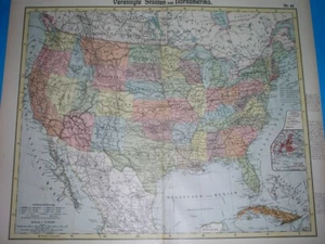 1898 ORIGINAL MAP UNITED STATES TEXAS NEW YORK CALIFORNIA FLORIDA UTAH OHIO CUBA - Picture 1 of 9