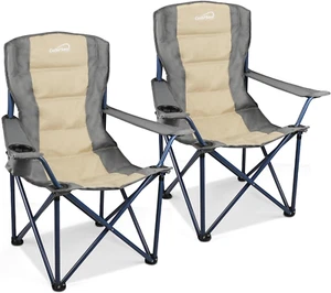 2 Pack Folding Camping Chairs, Outdoor Lawn Chair Set of 2, Padded Camping Chair - Picture 1 of 6
