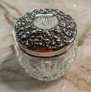 Barattolo vintage/antico taglio vanità/comò con coperchio sterling: BELLISSIMO! - Foto 1 di 17