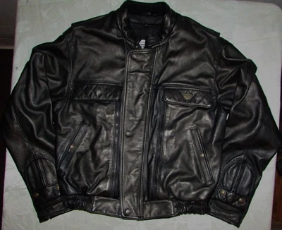 FIRSTGEAR HEIN GERICKE MEN'S BLACK LEATHER EAGLE MOTORCYCLE JACKET, 42, USED-VG - Image 1 of 4
