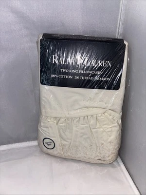 2 Vintage Ralph Lauren King Pillowcases 100% Cotton Bromley Linen Ruffled Eyelet - Image 1 of 4