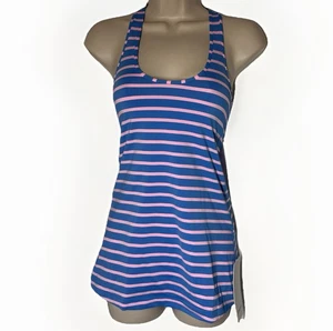 New Lululemon Blue Pink Stripe Cool Racerback Tank Top 4 Barbie Nautical Workout - Picture 1 of 6
