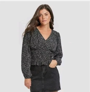 Blusa Top Universal Thread Para Mujer Negra/Blanca Manga Larga Calada Cuello en V Talla L - Imagen 1 de 5