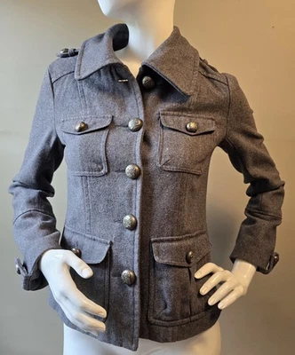 Chaquetón de Lana Y2K Delia's Pequeño Gris Poliéster Forrado Botón Acentos Individual... Foto 1 de 4