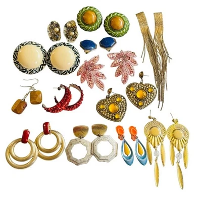 Лот из 13 пар винтажные серьги проколотый зажим цветной коренастый подвеской 70-х 80-х взлетно-посадочная полоса - Изображение 1 из 4