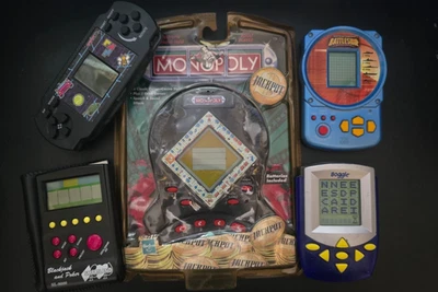 Monopoly Jackpot Handheld Battleship Boggle Blackjack Tetris Racing Lot Video Ga - Image 1 of 4