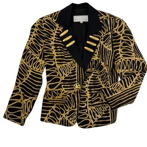 Vintage 90s Platinum Dorothy Schoelen Ethnic Print Lined Jacket Blazer S P USA - Picture 1 of 11