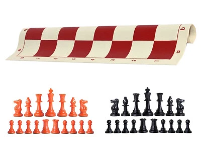 Orange & Black Chess Pieces 20" Red Vinyl Board - Single Weight Chess Set - Image 1 of 4