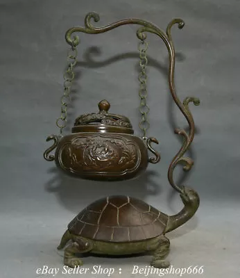 15.2  Marked Ancient Chinese Bronze Fengshui Turtle Incense Burner Censer Statue • 1,338.48$