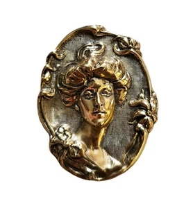 STAMPED BRASS GIBSON GIRL VICTORIAN BROOCH PIN - Picture 1 of 6