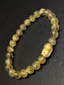 7.5mm Natural Gold Quartz Golden Hair Rutilated Titanium Pi Xiu Crystal Bracelet - Bild 1 von 8