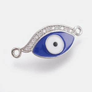 Enamel Plated Evil Eye Micro Pave Cubic Zirconia Links Connectors 9.5mm x 22 mm - Picture 1 of 2