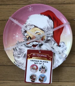 Mr. Christmas 90th Anniversary "Vintage" Teller Schneemann Santa Rentier 4er Set - Bild 1 von 4