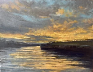 Lake Michigan Sunset, Mona Lake Channel, Summer 2024 Original Oil Painting - Picture 1 of 1