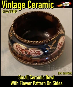 Small Ceramic Bowl With Flower Pattern On Sides - Circa 1980s (10cm x 6.5cm) - Picture 1 of 8