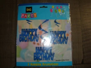 DG Party Blue "HAPPY BIRTHDAY" Hanging Decorations 3 pc  NEW - Picture 1 of 2
