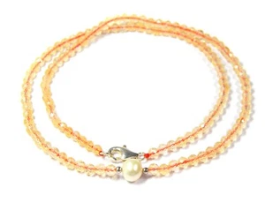 Citrine Chains IN Facetted Ball Form with One Freshwater Pearl 925 Silver - Picture 1 of 3